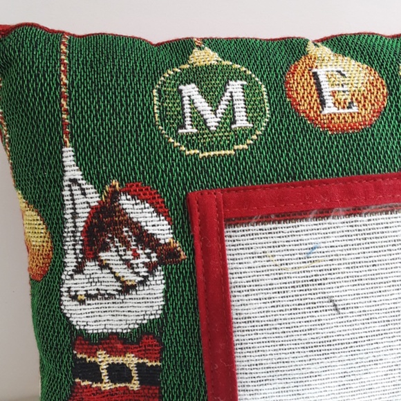Christmas Photo Cat Pillow MEOW Santa's Claws 12x9 Green Red Tapestry - Picture 7 of 8
